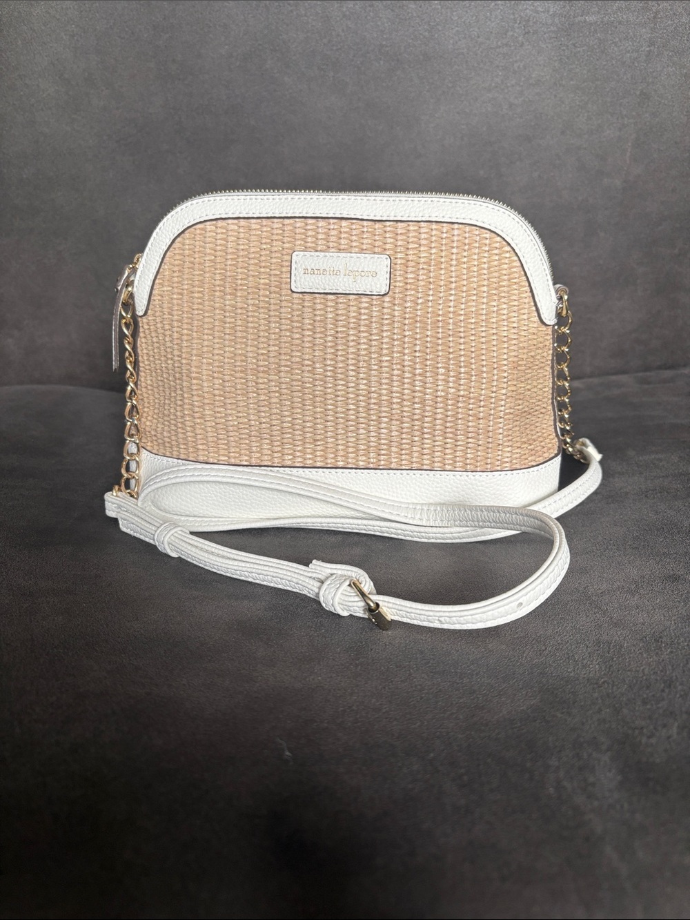 Nanette Lepore White and Natural Straw Woven Crossbody
